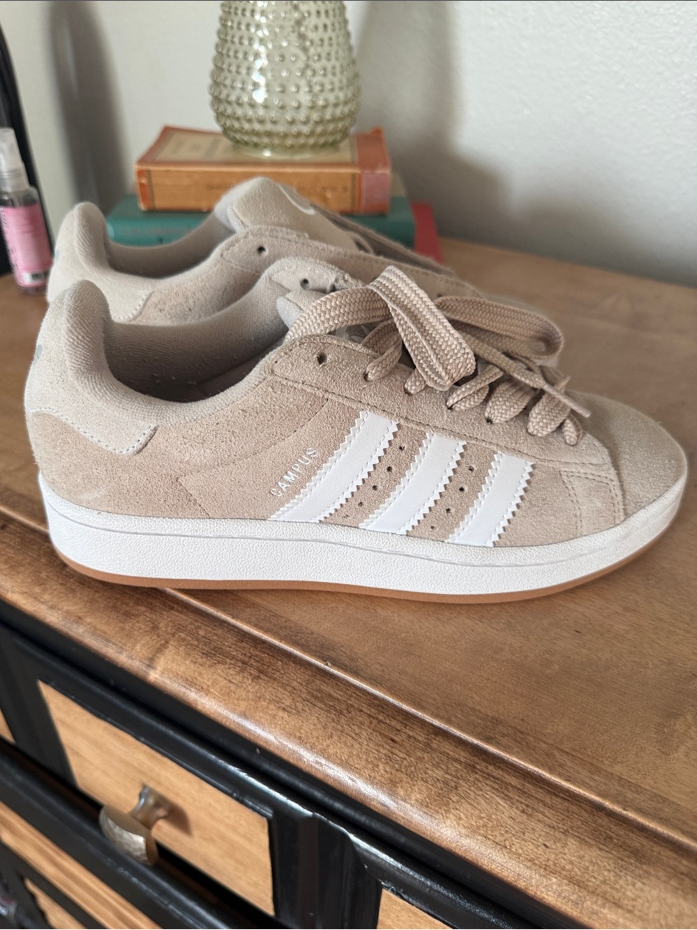 adidas Beige Suede Sneakers with White Stripes
